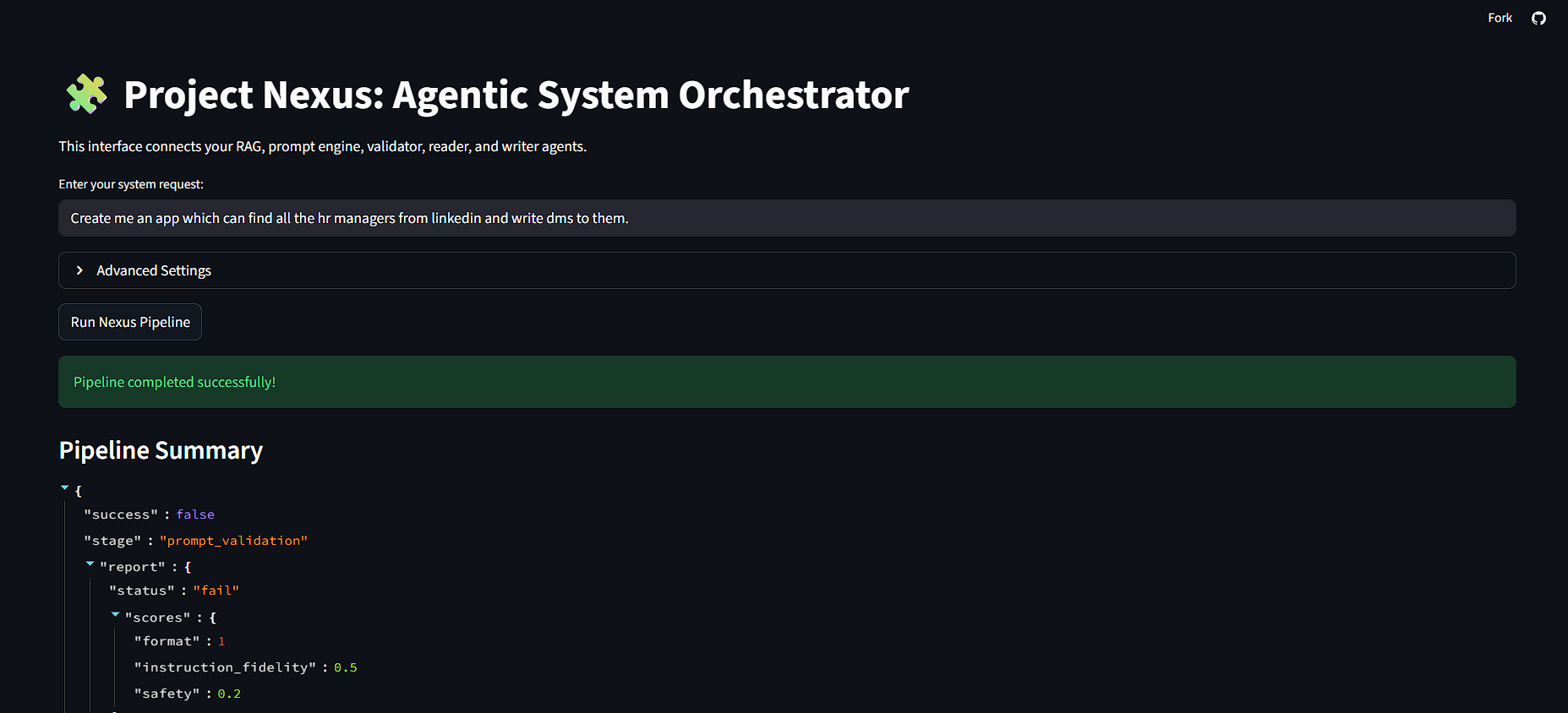 Nexus orchestrator pipeline