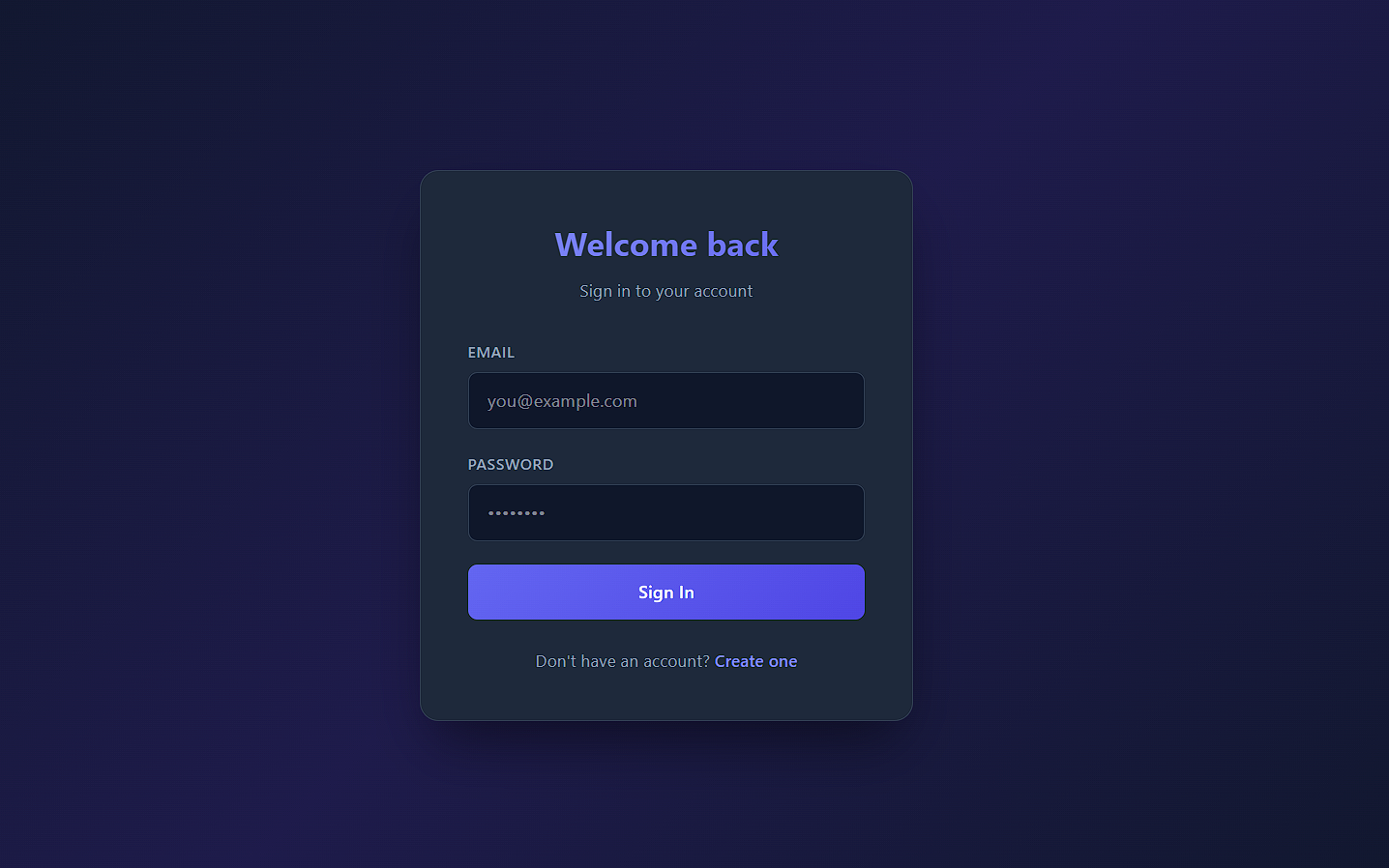 URL Shortener login screen